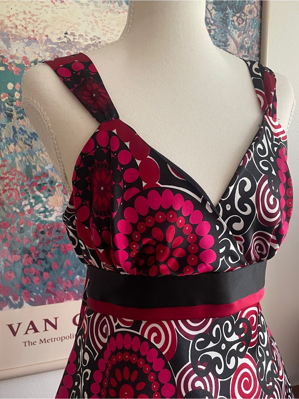 Babydoll Tank Top Womens Large Red Swirl Print Empire Waist Boho Euro Whimsy Y2K - Picture 6 of 11